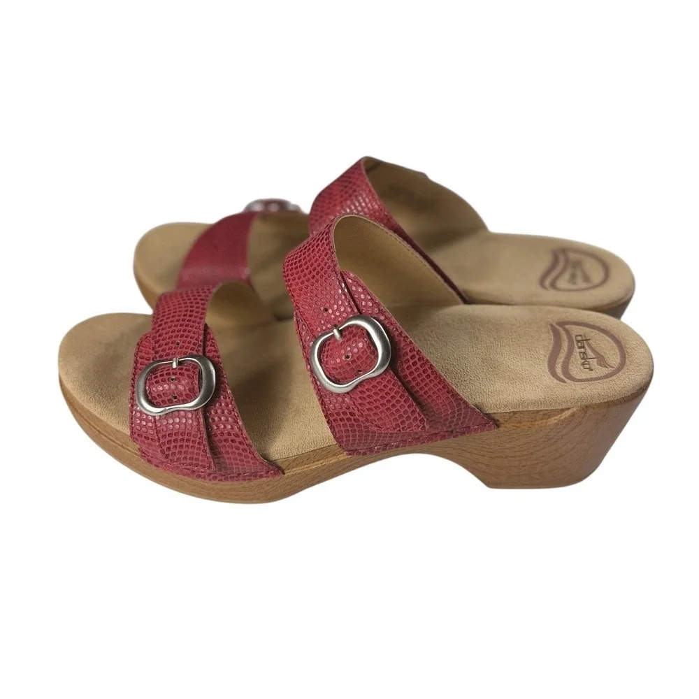 Dansko Sophie Moray Red Leather Slide Sandals Women's EU 42 US 11.5 NEW